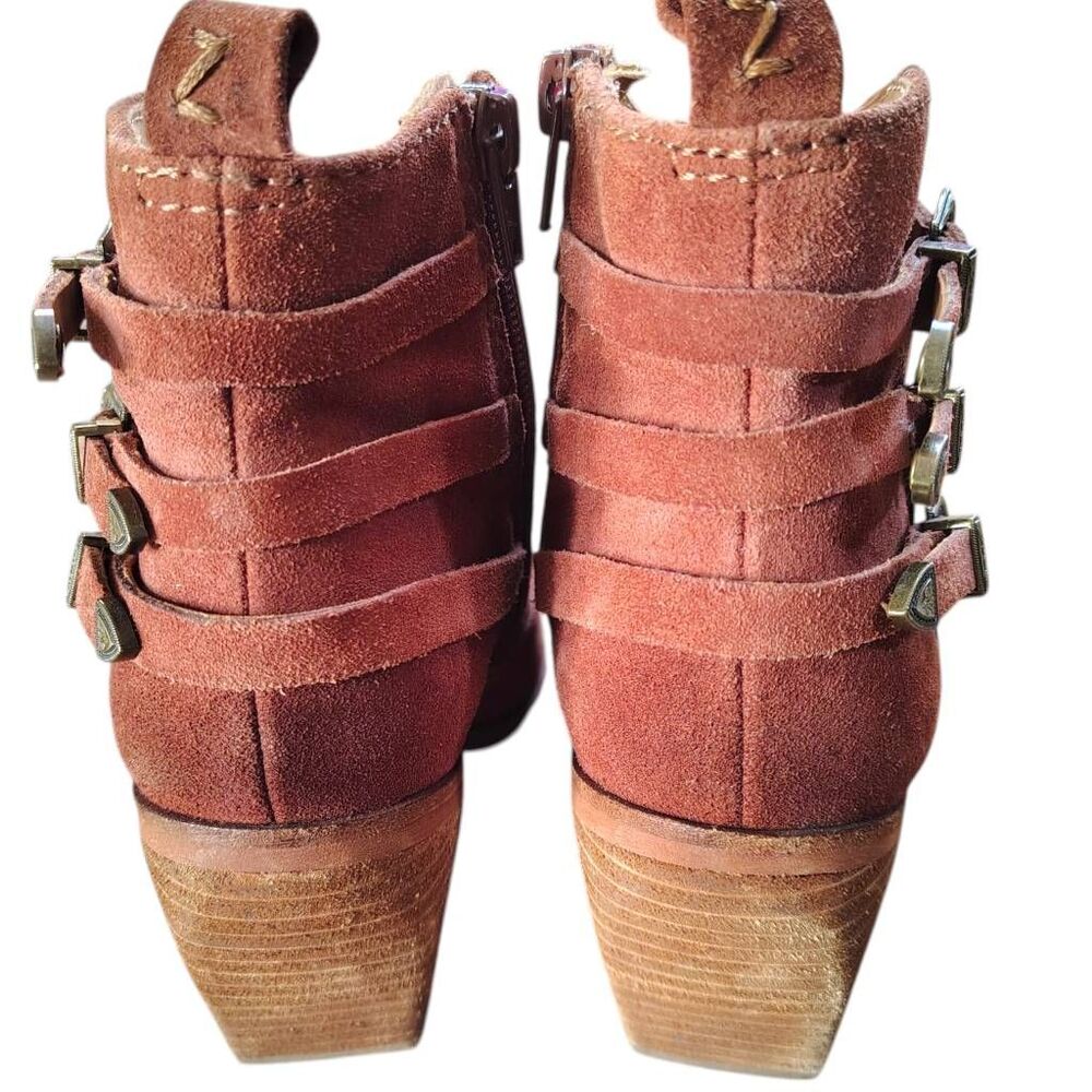 Zodiac Dacey Chestnut Suede Ankle Boots Women’s 7.5 Western Buckle Strap Side Zi - Picture 6 of 12